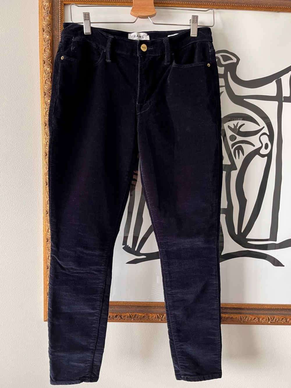 FRAME Navy Corduroy Le High Skinny Pants